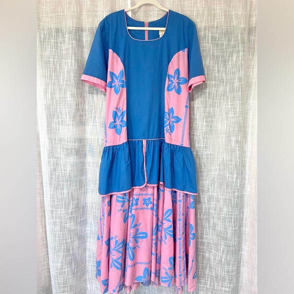 Mamo Howell Dresses & Skirts - Vintage Mamo Howell Womens Hawaiian MuuMuu Maxi Dress Size 18 Blue Pink Floral